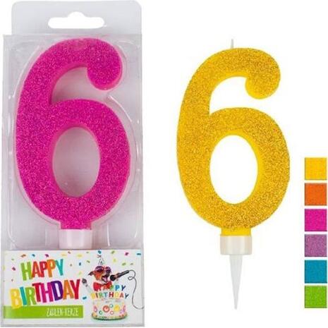 Κερί γενεθλίων Trend Glitter Maxi No 6 σε 6 διαφορετικά χρώματα